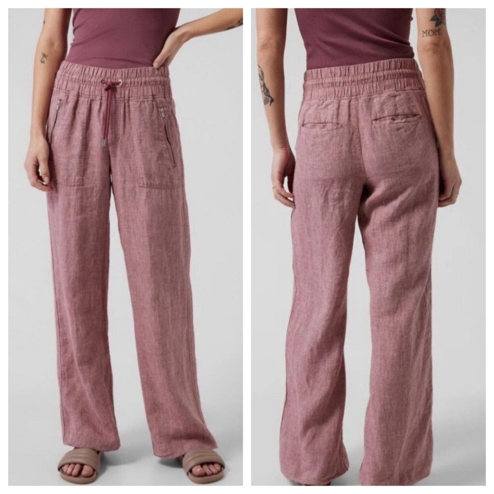 Relaxed Wide-Leg Linen Blend Pants in Dusty Rose